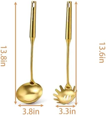 Gold Soup Ladle & Spaghetti Spoon Set, 18/10 Stainless Steel