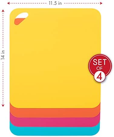 Dexas Heavy Duty Cutting Board Grippmat, Flexible Cutting Boards for Kitchen, Set of 4, Non Slip Plastic Board Cutting Mat 11.5 by 14 inches, Bright Blue, Yellow, Orange and Pink Set Kitchen Gadgets
