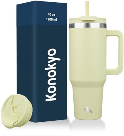 Konokyo 40 oz Insulated Tumbler Water Bottle with Handle, Straw Lid