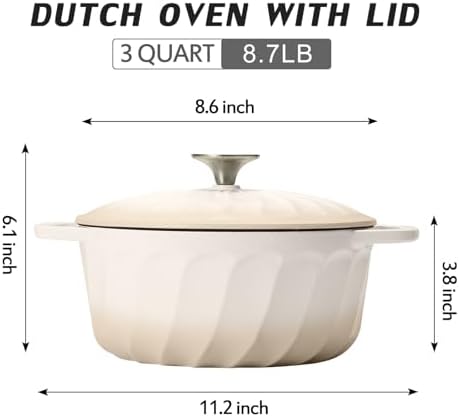 Enameled Cast Iron Dutch Oven Pot with Lid, 3 QT Small Dutch Oven