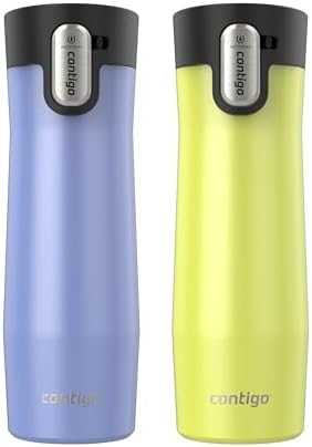 Contigo® AUTOSEAL® West Loop Vacuum-Insulated Stainless Steel Travel Mug with Easy-Clean Lid, 20 oz, 2-Pack, Aster Frosted Pearl; Limelight Frosted Pearl