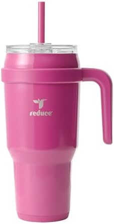 REDUCE 40 oz Stainless Steel Tumbler with Handle - Dual-Wall Vacuum Insulated Travel Mug, Sweat-Proof Lid & Reusable Straw - Keeps Drinks Cold for 24 Hrs, Fits Cupholders, Dishwasher Safe - Sangria