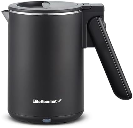 Elite Gourmet Dual-Voltage Travel Kettle, 0.6L Stainless Steel, Black