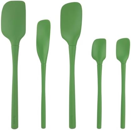 Tovolo Flex Core 5 Piece Silicone Spatula Set Heat Resistant All Silicone Utensils Include Non Stick Spatula Spoonula Jar Scraper, Dishwasher Safe BPA Free Spatulas for Baking Mixing, Pesto Green