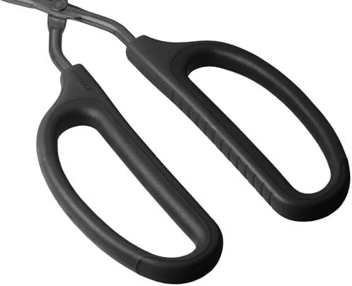 HINMAY 12" Stainless Steel Scissor Tongs with Comfort-Grip Handle (Black)