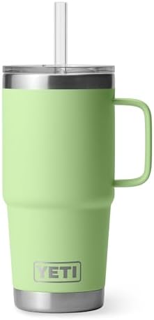 YETI Rambler 25 oz Tumbler with Handle and Straw Lid, Travel Mug Water Tumbler, Vacuum Insulated Cup with Handle, Stainless Steel, Key Lime