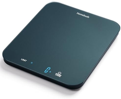 Homebuds Food Scale, 33lb/15kg Digital Kitchen Scale, Weight Grams and Ounces in 1g/0.1oz Precision for Baking and Cooking, LED Display, 3*AAA Batteries Included, Tempered Glass, Blue