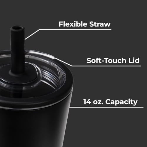 HydroJug Everyday Tumbler 14 oz, Ceramic-Lined Straw Cup, Black
