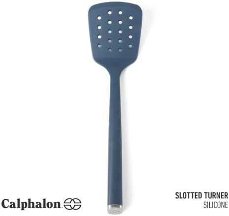 Calphalon Edge Silicone Slotted Turner, Flexible Silicone Slotted Spatula with Reinforced Core, Heat-Resistant Nonstick-Safe Turner for Draining, Navy