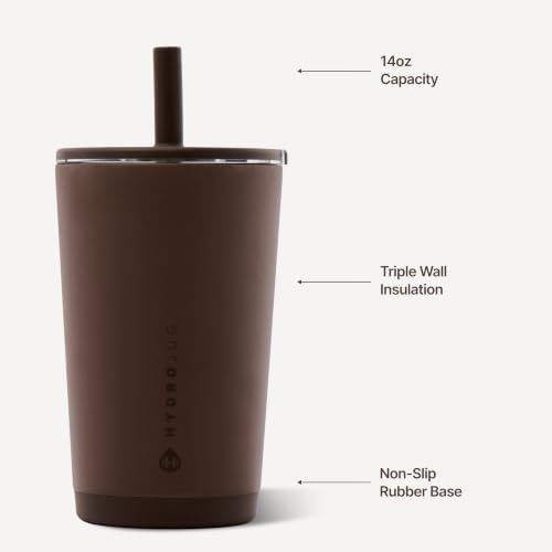 HydroJug Everyday Tumbler 14 oz, Ceramic-Lined Straw Cup, Chestnut