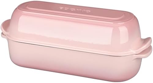EDGING CASTING Enameled Cast Iron Loaf Pan with Lid, Bread pan, Dutch Oven Bread pan for Homemade Sourdough Bread Baking, 12.5x5.5 inch, 5qt, Pink