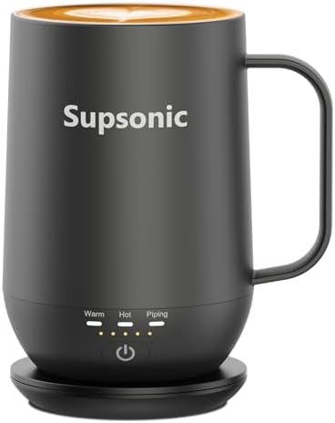 Supsonic - 16oz Self Heating Coffee Mug, Smart Heated Coffee Mug Faster Direct-Contact Heating Up to 149°F, Coffee Mug Warmer Set with Auto Shut-Off - Gifts for Men Women | S2
