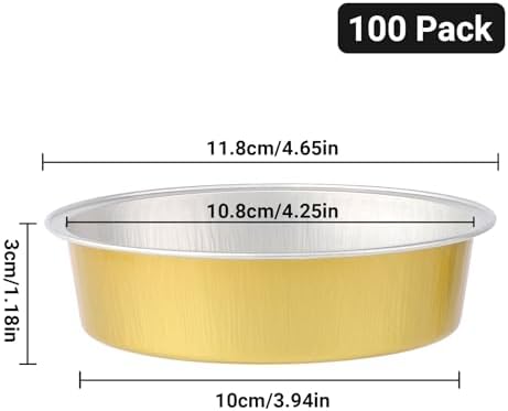 Beasea Aluminum Ramekins 100 Pack, 7.3oz 215ml Disposable Ramekins Foil Cups No Lids 4" Baking Ramekin Cup Cupcake Aluminum Mini Baking Cups for Party - Golden