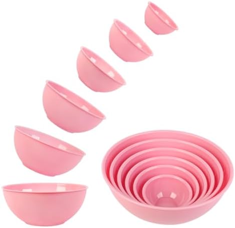 BoxedHome BPA Free Plastic Round Mixing Bowl with Lids, 12 Pack Nesting Bowls with Lids Set, Microwave and Dishwasher Safe Prep & Serving Bowls Great for Mixing, Baking, Serving (Pink, 12pcs)