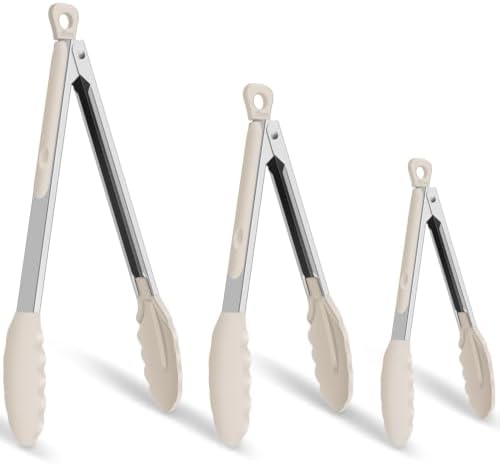 HOTEC Stainless Steel Kitchen Tongs with Silicone Tips, Set of 3-7",9" &12"