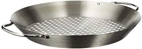 Tablecraft 12" Diameter Stainless Steel Grill Pan with Handles, Silver, Model: BBQ122