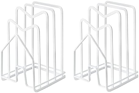 SUNFICON 2 Pack White Cutting Board Holder Rack Pot Pan Lids Holder Chopping Board Organizer Thin Bakeware Tray Dry Display Stand Kitchen Countertop Cabinet Office