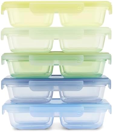 Ello Snap & Nest 10-Piece 2 Cup Plastic Divided Snack Pack Set, Reusable Food Containers for Healthy Eating, Freezer, Dishwasher Safe, Seafoam