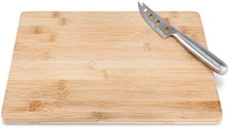 True Appetize Bamboo Cheese Board and Stainless Steel Knife Set, Serving Tray, Charcuterie Boards Accessories for Wedding, Housewarming, 12.5" x 9.75"