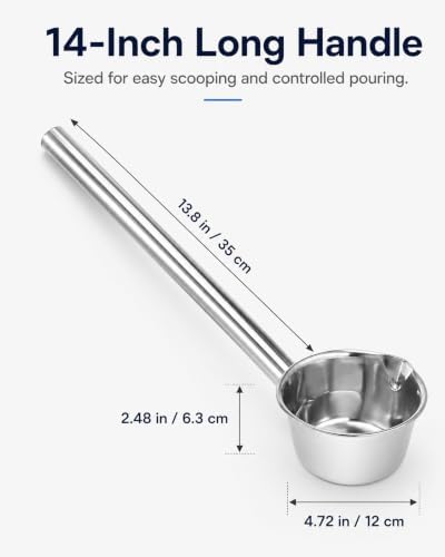 PRETYZOOM 14'' Large Water Ladle with Pour Spout, Stainless Steel Handle