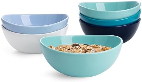 Sweese 18 oz Medium Porcelain Bowls - Set of 6 Shade of Blue Colored Serving Bowls for Soup, Salad, Pasta & Snacks