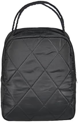 Machine Washable Women Quilted Fabric Insulated Reusable Cooler Lunch Bag Tote Adult Thermal Lunch Box Storage Bag for Ｗork (Black #2)