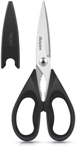 iBayam All Purpose Kitchen Shears with Protective Sheath, Black, 8.7 inch