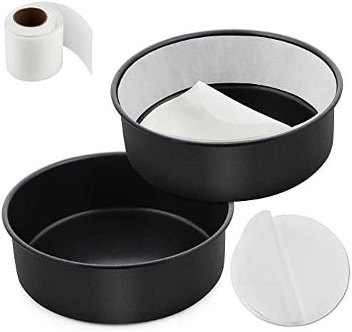 E-far 6 Inch Cake Pans Set of 2, Nonstick Small Cake Pans & Parchment Paper