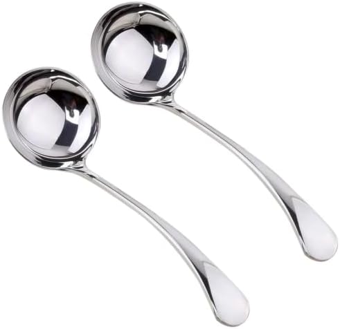 Small Ladle, Gravy Ladle, 7.9 Inch Sauce Ladles, 18/10 Stainless Steel Small Gravy Soup Spoon for Spooning Gravies or Sauces, Set of 2(Silver）