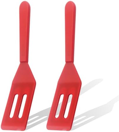 【2 Pack】Kunovo Small Spatula for Nonstick Cookware Mini Spatulas for kitchen Use,Heat-Resistant Silicone Thin Spatula Cooking Baking (Red-2)