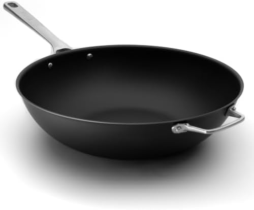 STRATA 14" Carbon Clad® Nitrided Wok, 3-Ply Carbon Steel Cookware with Aluminum Core, Lightweight, Even Heating, Naturally Stick-Resistant & Fast-Heating