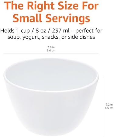 Amazon Basics Melamine Small Bowls for Sauces, Dessert, Round Serving Bowls, BPA Free, Dishwasher Safe, 8 oz, White, 6-Piece Set