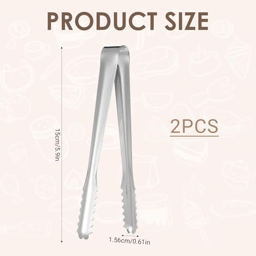 2 Pack Small Metal Tongs, Kitchen Tongs 6 Inch Stainless Steel Restaurant Grade Serving Tong for Buffet, Salad, Ice, Cooking Utensils, Appetizer