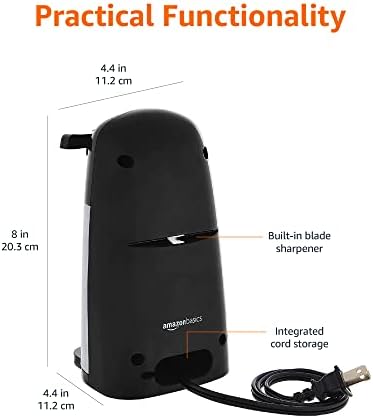 Amazon Basics 3-In-1 Electric Can Opener, Bottle Opener and Knife Sharpener with Stainless Steel Blade, Magnetic Lid Holder, Safe, Easy to Use, Powerful, Sleek Design, 50W, Black