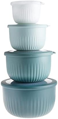 COOK WITH COLOR 4pc Plastic Mixing Bowl Set with Lids (Teal Ombre, 210 ml, 550 ml, 1150 ml, 3500 ml) - Sturdy, Nesting, BPA Free, Dishwasher Safe, Food Safe, Bowls for Cooking and Baking