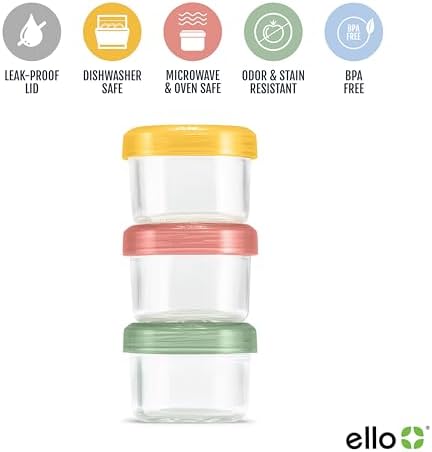 Ello Color Lock 4oz Glass Condiment Containers with Lids, 3 Pack, Desert