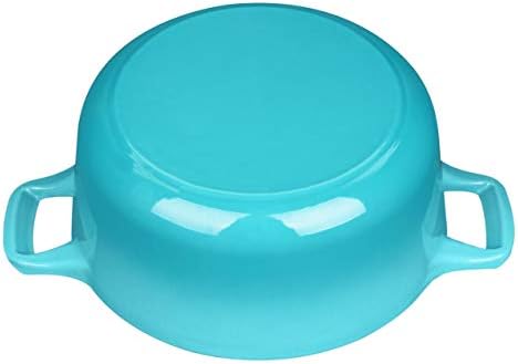 La Cuisine Enameled Cast Iron Dutch Oven Casserole Pot with Lid Internal Matt Black Enamel Coating for baking bread 2.1 QT 7.8" /20cm Ø, GlassTop, Oven-Safe 550°F/276°C Teal