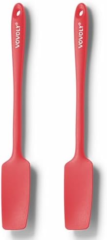 2-Pack Vovoly Silicone Jar Spatula, Long Handle Jar Spatulas, High Heat Resistant Small Rubber Spatula, Seamless Design, Stainless Steel Core, BPA Free, Red