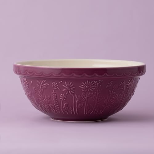 Mason Cash In the Meadow S18 Mixing Bowl, 2.85 Quart Mixing Bowl, Embossed Floral Daisy Design, Durable Ceramic Bowl for Baking Bread Dough, Cake Batter, Cookies & Kitchen Serving Bowl