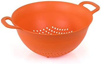 Mintra Home Plastic Strainer Colanders Set: 3, 3.5 and 5 Quart (Orange) Double Strong Handles and Deep Bowl, Safe BPA-Free - Use for Pasta, Noodles, Spaghetti, Vegetables (Assorted Sizes 3pk)