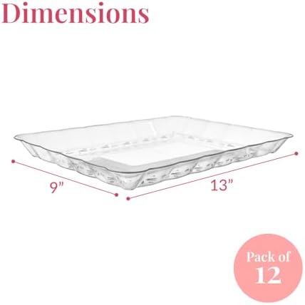 Prestee 24-Pack Serving Tray - 9x13 Inches Disposable Rectangular Plastic Food Tray for Parties and Events - Clear Platters for Dessert Table Displays, Appetizers, Snacks, and More