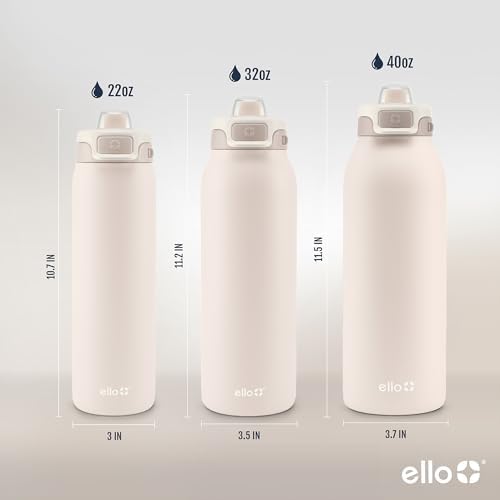 Ello Pop & Fill Insulated Stainless Steel Water Bottle with Quick Fill Lid, Leakproof Locking, Sip or Chug Spout, BPA-Free, Double Wall Vacuum Insulated for Sports, Travel & School- 22oz / 32oz / 40oz