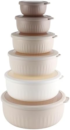 COOK WITH COLOR Prep Bowls with Lids- Wide and Deep Nesting Plastic Small Mixing Bowl Set with Lids, 12 Piece Set - Wide Bowls, Brown