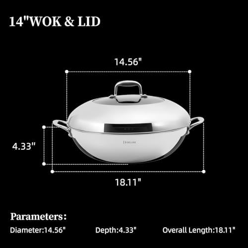 DELUXE 14" Hybrid Ceramic Nonstick Wok & Lid for Home Daily Cooking