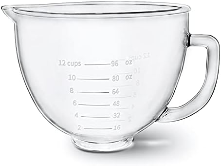 Glass Bowl Compatible With KITCHENAID Stand Mixer,5QT,With Red Lid Compatible with Artisan 5KSM125, 5KSM150, 5KSM175, 5KSM7580, KSM150, RRK150 and More Models for Simple Attachment