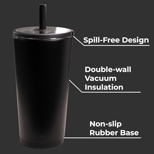 HydroJug Everyday Tumbler 20 oz, Ceramic-Lined Straw Cup, Black