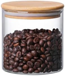 MOLFUJ 550 ML / 18 FL Oz Glass Storage Container with Wood Lid, Stackable Clear Decorative Organizer Bottle Canister Pantry Jar with Air Tight Wooden Lid for Food, Coffee, Candy, Sugar, Salt, Tea