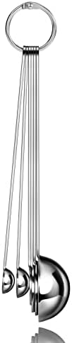 New Star Foodservice 43112 Stainless Steel Measuring Spoons, Set of 6, Round Metal Measuring Spoon Set with Ring Hook for Baking, Cooking, Spices, Wet and Dry Ingredients, Silver
