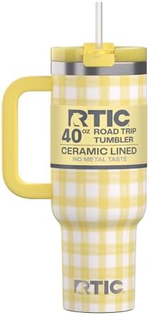 RTIC 40oz Road Trip Tumbler, Insulated, Ceramic Lined, Sunlight Gingham