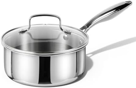 CAROTE 1.5Qt Stainless Steel Saucepan, Non-Toxic 3-Ply Stainless Steel Cookware Set with Lids, Small Kitchen Pots, Oven Safe, Compatible with Induction, Ceramic, Gas